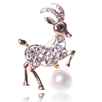 Broche Perle en plastique, alliage de zinc, avec Plastique ABS perle & fer, mouton, Plaqué d'or 18K, avec strass, protéger l'environnement, sans nickel, plomb et cadmium Vendu par PC