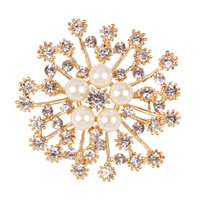 Broche Perle en plastique, alliage de zinc, avec Plastique ABS perle & fer, fleur, Plaqué d'or 18K, avec strass, protéger l'environnement, sans nickel, plomb et cadmium, 50mm, Vendu par PC