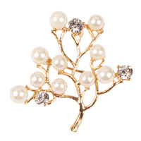 Broche Perle en plastique, alliage de zinc, avec Plastique ABS perle & fer, arbre, Plaqué d'or 18K, avec strass, protéger l'environnement, sans nickel, plomb et cadmium Vendu par PC