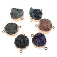 Natürliche Achat Druzy Anschluss, Eisquarz Achat, mit Messing, goldfarben plattiert, druzy Stil & gemischt & 1/1-Schleife, 21x28x7mm-26x37x10mm, Bohrung:ca. 2mm, 50PCs/Tasche, verkauft von Tasche