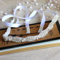 Diadema de Novia, Cinta de satén, con Rocallas de vidrio, para novia & con diamantes de imitación, Blanco, 18mm, longitud:aproximado 11.5 Inch, Vendido por UD