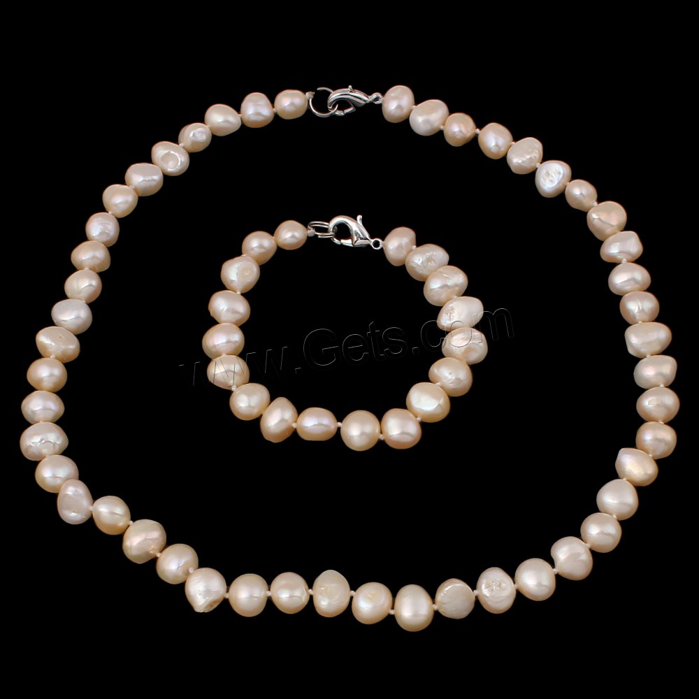 Natural Freshwater Pearl Jewelry Sets, bracelet & necklace, brass clasp, Baroque, different styles for choice, more colors for choice, 10-11mm, Length:7.5 Inch,  17 Inch, Sold By Set