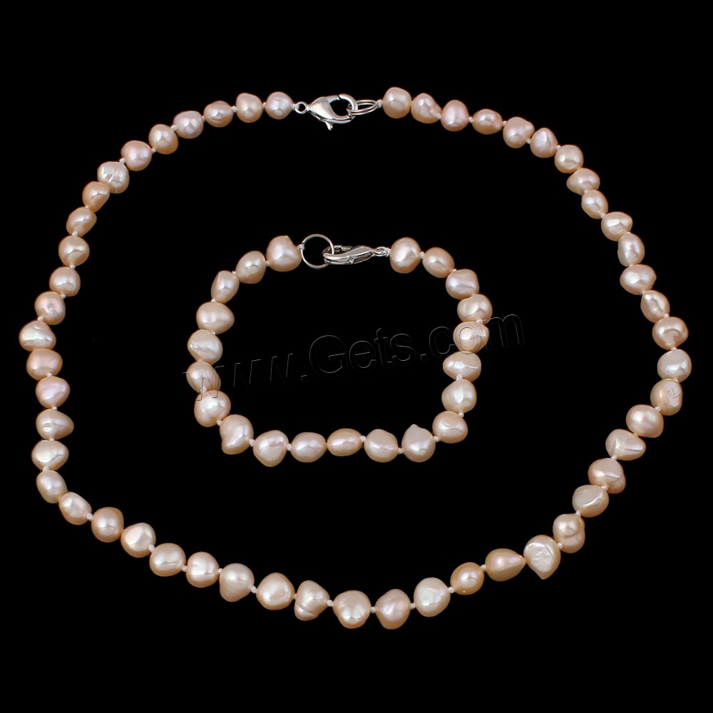 Natural Freshwater Pearl Jewelry Sets, bracelet & necklace, brass clasp, Baroque, different styles for choice, more colors for choice, 7-8mm, Length:Approx 7.5 Inch, Approx  17 Inch, Sold By Set