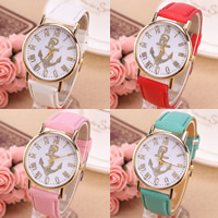 Reloj de Pulsera de mujeres, aleación de zinc, con Cuero de PU & Vidrio, movimiento chino, Redondo aplanado, chapado en color dorado, para mujer, más colores para la opción, libre de níquel, plomo & cadmio, 35-40mm, longitud:aproximado 9 Inch, Vendido por UD