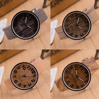 Reloj de Pulsera de mujeres, aleación de zinc, con Cuero de PU & Vidrio, movimiento chino, Redondo aplanado, chapado en color plomo negro, imitación madera & para mujer, más colores para la opción, libre de níquel, plomo & cadmio, 40mm, longitud:aproximado 9 Inch, Vendido por UD