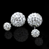 Dormeuses double face en, Clay Pave, acier inoxydable puce boucle d'oreille, Rond, avec strass, 8mm, 14mm, Vendu par paire