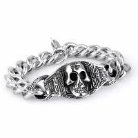 Titanium Steel Bracelet, Skull, curb chain & for man & blacken, 22.50mm Approx 8.5 Inch 