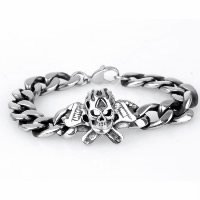 Partículas de acero Pulsera, Calavera, cadenilla & para hombre & ennegrezca, 24.50mm, longitud:aproximado 8.2 Inch, Vendido por Sarta