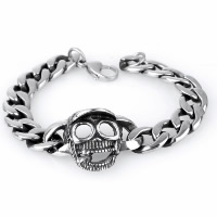 Partículas de acero Pulsera, Calavera, cadenilla & para hombre & ennegrezca, 27.50mm, longitud:aproximado 8.2 Inch, Vendido por Sarta