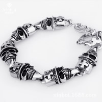 Partículas de acero Pulsera, Calavera, para hombre & ennegrezca, 15mm, longitud:aproximado 8.2 Inch, Vendido por Sarta