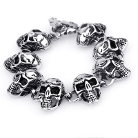 Partículas de acero Pulsera, Calavera, para hombre & ennegrezca, 25.50mm, longitud:aproximado 8.2 Inch, Vendido por Sarta