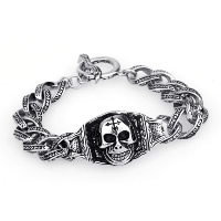 Partículas de acero Pulsera, Calavera, giro oval & para hombre & ennegrezca, 22.50mm, longitud:aproximado 8.2 Inch, Vendido por Sarta