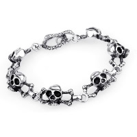 Partículas de acero Pulsera, Calavera, para hombre & ennegrezca, 15.50mm, longitud:aproximado 8.2 Inch, Vendido por Sarta