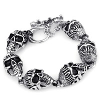 Partículas de acero Pulsera, Calavera, para hombre & ennegrezca, 16mm, longitud:aproximado 8.2 Inch, Vendido por Sarta