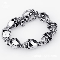 Partículas de acero Pulsera, Calavera, para hombre & ennegrezca, 12.50mm, longitud:aproximado 8.2 Inch, Vendido por Sarta