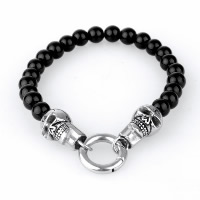 Bracelet homme, Acier titane, avec agate noire, crane, naturel, pour homme & noircir, 11.50mm Environ 8.2 pouce, Vendu par brin