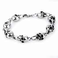 Partículas de acero Pulsera, Calavera, para hombre & ennegrezca, 8.50mm, longitud:aproximado 8.2 Inch, Vendido por Sarta