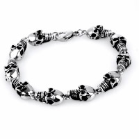 Partículas de acero Pulsera, Calavera, para hombre & ennegrezca, 8.50mm, longitud:aproximado 8.2 Inch, Vendido por Sarta