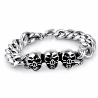 Partículas de acero Pulsera, Calavera, giro oval & para hombre & ennegrezca, 16.50mm, longitud:aproximado 8 Inch, Vendido por Sarta