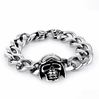 Partículas de acero Pulsera, Calavera, cadenilla & para hombre & ennegrezca, 30mm, longitud:aproximado 8 Inch, Vendido por Sarta