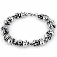 Partículas de acero Pulsera, Calavera, para hombre & ennegrezca, 10.70mm, longitud:aproximado 8.5 Inch, Vendido por Sarta