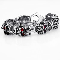 Partículas de acero Pulsera, Calavera, para hombre & con diamantes de imitación & ennegrezca, 16.50mm, longitud:aproximado 8.5 Inch, Vendido por Sarta