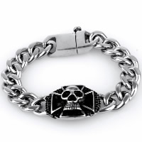 Acier titane bracelet, Croix avec tête de mort, chaîne de gourmette & pour homme & noircir, 23.50mm Environ 8.5 pouce, Vendu par brin