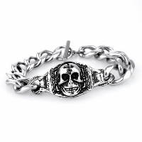 Partículas de acero Pulsera, Calavera, cadenilla & para hombre & ennegrezca, 24mm, longitud:aproximado 8 Inch, Vendido por Sarta