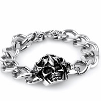 Partículas de acero Pulsera, Calavera, cadenilla & para hombre & ennegrezca, 32mm, longitud:aproximado 8.6 Inch, Vendido por Sarta