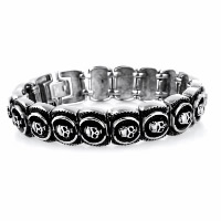 Partículas de acero Pulsera, con partón de calavera & para hombre & ennegrezca, 16.50mm, longitud:aproximado 9 Inch, Vendido por Sarta