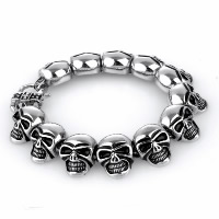 Partículas de acero Pulsera, Calavera, para hombre & ennegrezca, 19.50mm, longitud:aproximado 9 Inch, Vendido por Sarta