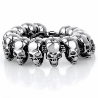 Partículas de acero Pulsera, Calavera, para hombre & ennegrezca, 24mm, longitud:aproximado 9.5 Inch, Vendido por Sarta