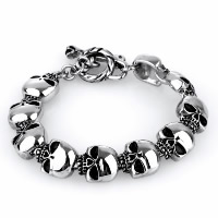 Partículas de acero Pulsera, Calavera, para hombre & ennegrezca, 14mm, longitud:aproximado 8 Inch, Vendido por Sarta