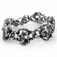 Partículas de acero Pulsera, Calavera, para hombre & ennegrezca, 24mm, longitud:aproximado 9 Inch, Vendido por Sarta