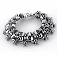 Partículas de acero Pulsera, Calavera, para hombre & ennegrezca, 22mm, longitud:aproximado 9 Inch, Vendido por Sarta