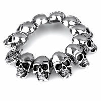 Partículas de acero Pulsera, Calavera, para hombre & ennegrezca, 25mm, longitud:aproximado 8.2 Inch, Vendido por Sarta