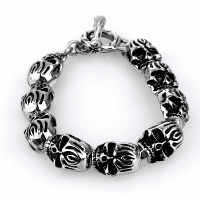 Partículas de acero Pulsera, Calavera, para hombre & ennegrezca, 13mm, longitud:aproximado 8.2 Inch, Vendido por Sarta