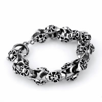 Partículas de acero Pulsera, Cruz con calavera, para hombre & ennegrezca, 14mm, longitud:aproximado 8.6 Inch, Vendido por Sarta