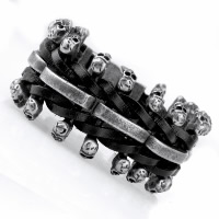 Partículas de acero Pulsera, con Cuero de vaca, Calavera, para hombre & ennegrezca, 33.50mm, longitud:aproximado 9.2 Inch, Vendido por Sarta