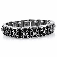 Partículas de acero Pulsera, Cruz con calavera, para hombre & ennegrezca, 16mm, longitud:aproximado 8.6 Inch, Vendido por Sarta