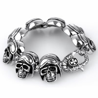 Partículas de acero Pulsera, Calavera, para hombre & ennegrezca, 27.50mm, longitud:aproximado 9.2 Inch, Vendido por Sarta