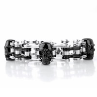 Partículas de acero Pulsera, Calavera, chapado, cadena de la bici & para hombre & 2-tono & ennegrezca, 21mm, longitud:aproximado 9.2 Inch, Vendido por Sarta