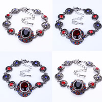 Zink Legierung Strass Armbänder, Zinklegierung, mit Glas, mit Verlängerungskettchen von 8cm, antik silberfarben plattiert, facettierte & mit Strass, keine, frei von Nickel, Blei & Kadmium, 25mm, Länge:ca. 7.5 ZollInch, verkauft von Strang