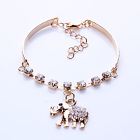 Zink Legierung Strass Armbänder, Zinklegierung, mit Verlängerungskettchen von 5cm, Elephant, goldfarben plattiert, mit Strass, frei von Nickel, Blei & Kadmium, 50mm, Länge:ca. 6 ZollInch, verkauft von Strang