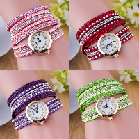 Reloj Wrap, aleación de zinc, con Pana & Vidrio, movimiento chino, chapado, para mujer & esmalte & con diamantes de imitación & 2-sarta, más colores para la opción, 25mm, longitud:aproximado 15 Inch, Vendido por UD