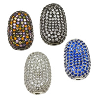 Cubic Zirconia Micro Pave Brass Beads, Oval, plated, micro pave cubic zirconia Approx 2mm 