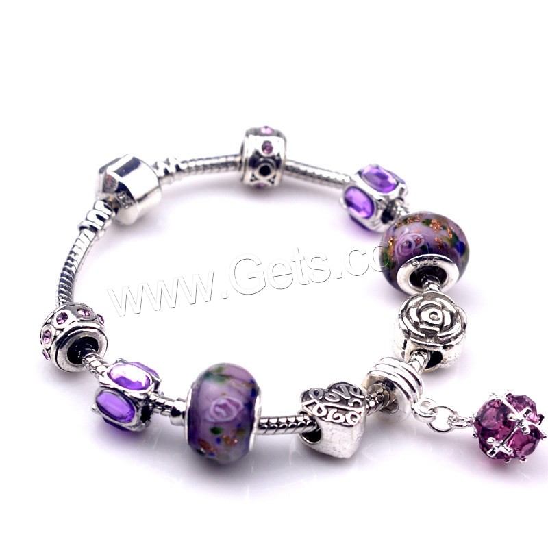 Europa gemischt Kristall Armbänder, Zinklegierung, mit Lampwork & Messing, antik silberfarben plattiert, unterschiedliche Länge der Wahl & mit Strass, frei von Nickel, Blei & Kadmium, 180-200mm, verkauft von Strang