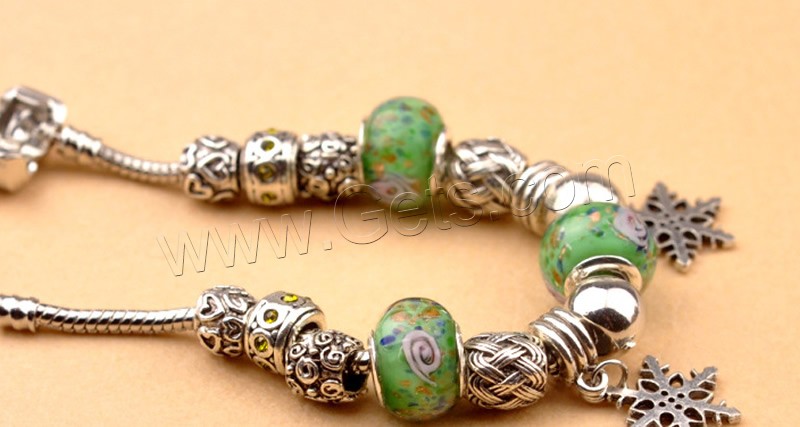 Europa gemischt Kristall Armbänder, Zinklegierung, mit Lampwork & Messing, Schneeflocke, antik silberfarben plattiert, unterschiedliche Länge der Wahl & mit Strass, frei von Nickel, Blei & Kadmium, 180-200mm, verkauft von Strang