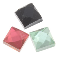 Faceted Glass Cabochon, Square, flat back 