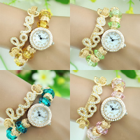 Reloj Wrap, aleación de zinc, con Cristal & Vidrio, palabra amor, chapado en color dorado, con diamantes de imitación & 2-sarta, más colores para la opción, 22.5mm, longitud:aproximado 17.6 Inch, Vendido por UD